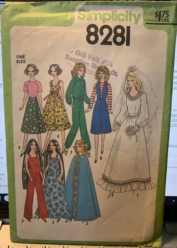 Simplicity Pattern Doll #8281 Wardrobe for 11.5" and 12.5" Dolls Barbie Cher