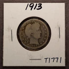1913 25c Silver Barber Quarter - Good - Value Coin - SKU-T1771