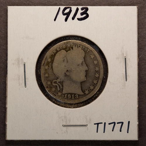 1913 25c Silver Barber Quarter - Good - Value Coin - SKU-T1771