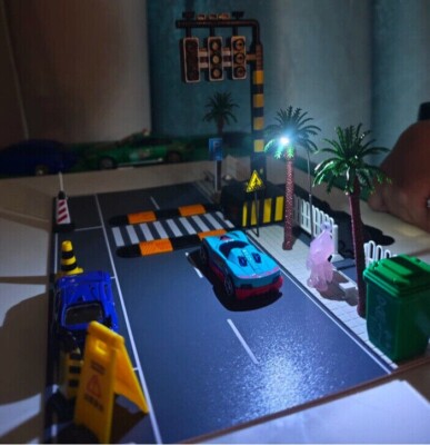 1/64 Diorama Diecast Car Garage Road Model LED City Air-open Parking Lot Display