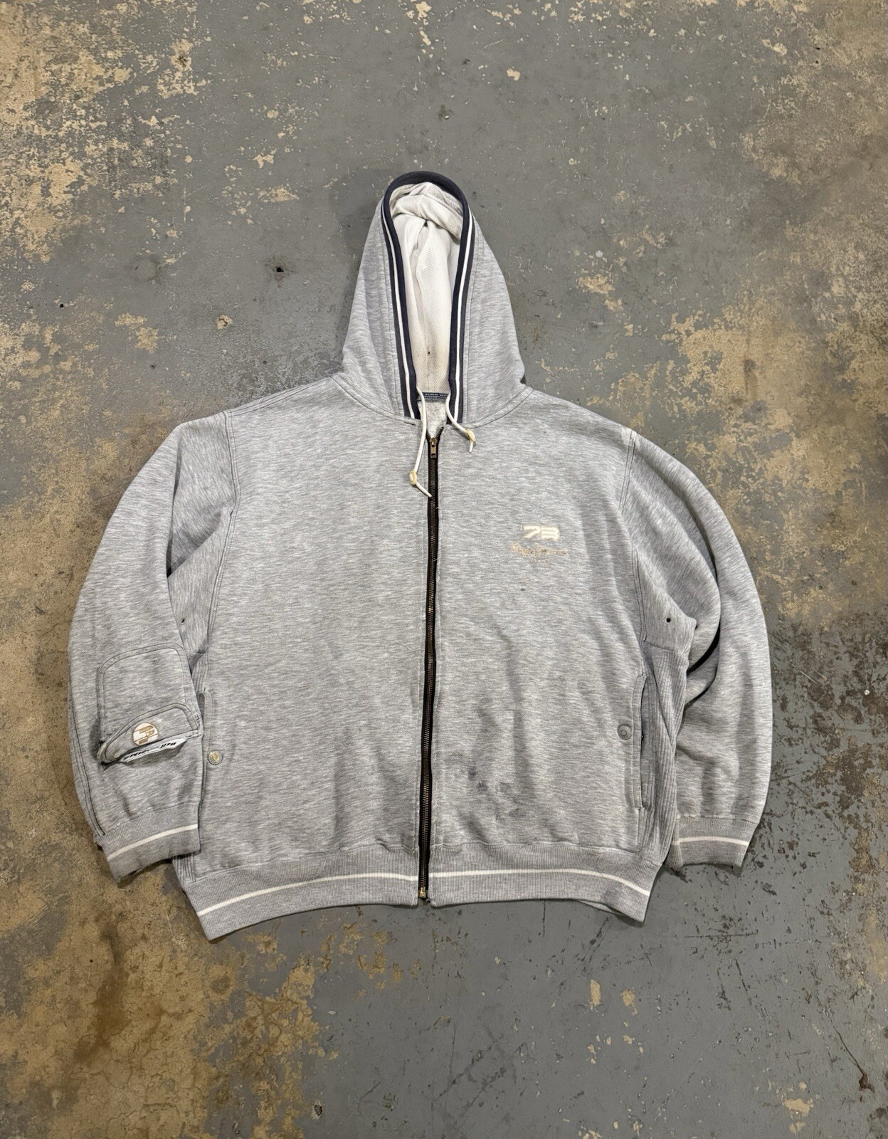 Vintage Distressed Gray Pepe Jeans Y2K Grunge Zip Up Hooded Jacket-Size XL