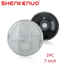 Pair 7"Inch Universal Round Headlight Sealed Beam Glass Housing lampshade