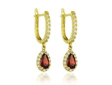 14k Yellow Gold Halo CZ Tear Drop Dangle Leverback Earrings