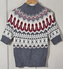 Tommy Hilfiger Sweater Women's S Gray Ivory Red Angora Academia Highneck S/S