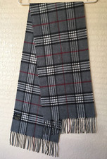 Cashmink By V. FRAAS Unisex Gray Plaid Scarf 60"x11" Fringe Acrylic Germany New