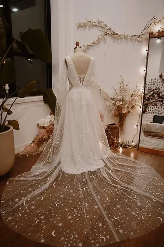 Stardust Glitter Star Celestial Wedding Dress Sparkle Star Dress Stars Moons - Picture 3 of 6