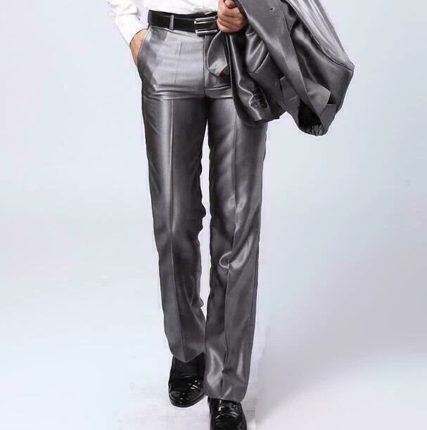 Mens black top satin dress pants