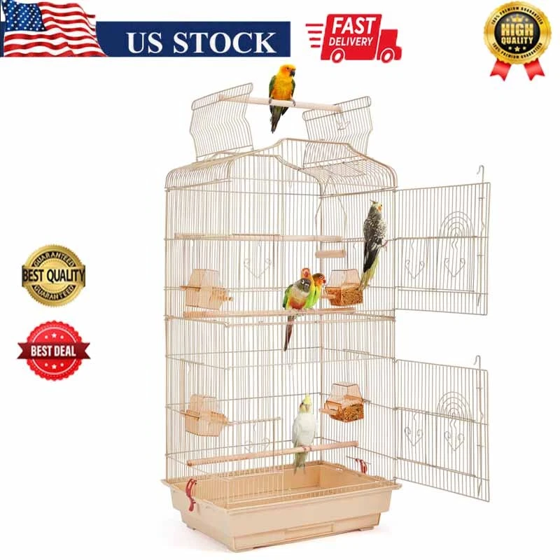 Open Top Metal Bird Cage Parakeet Cage for Small Parrots Cockatiel