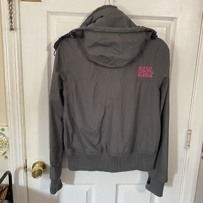 Superdry Japan-S- Gray Pink Hooded Windbreaker Bomber Jacket