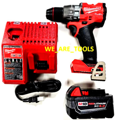 Milwaukee FUEL 2904-20 Hammer Drill, (1) 48-11-1850 5.0 Battery, Charger M18 Kit