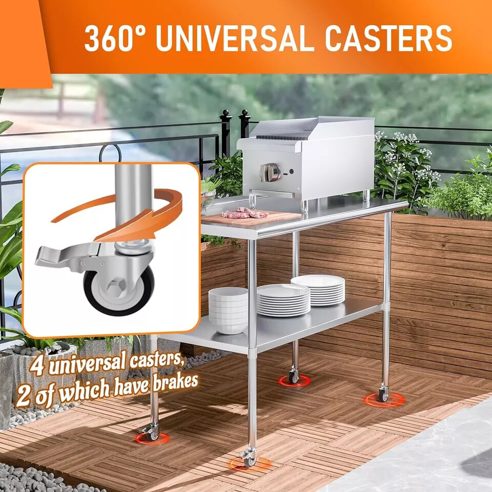 Stainless Steel Table for Prep & Work with Backsplash & Casters 30" x 48" New