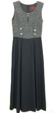 Vintage Loden connection Tirol Women 38 Wool Gray Black Sleeveles Midi Dress AEK