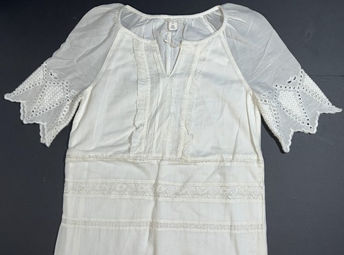 Caslon White Boho Eyelet Embroidered Lace Ruffle V-Neck Lined Dress Scalloped XS - Picture 2 of 10