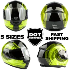 DOT Adult Modular Helmet with drop down sunglass Hi-Viz Yellow Motorcycle