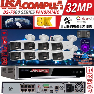 Hikvision 8 Channel 4K ColorVu Panoramic Camera System 2-Way Audio Panoramic Lot