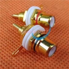 2PCs Gold Motor Amp Rca Connector Female Chassis Sockets Neuf