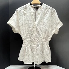 Attention Womens White Sheer Blouse Short Sleeve Elastic Waist Size XL