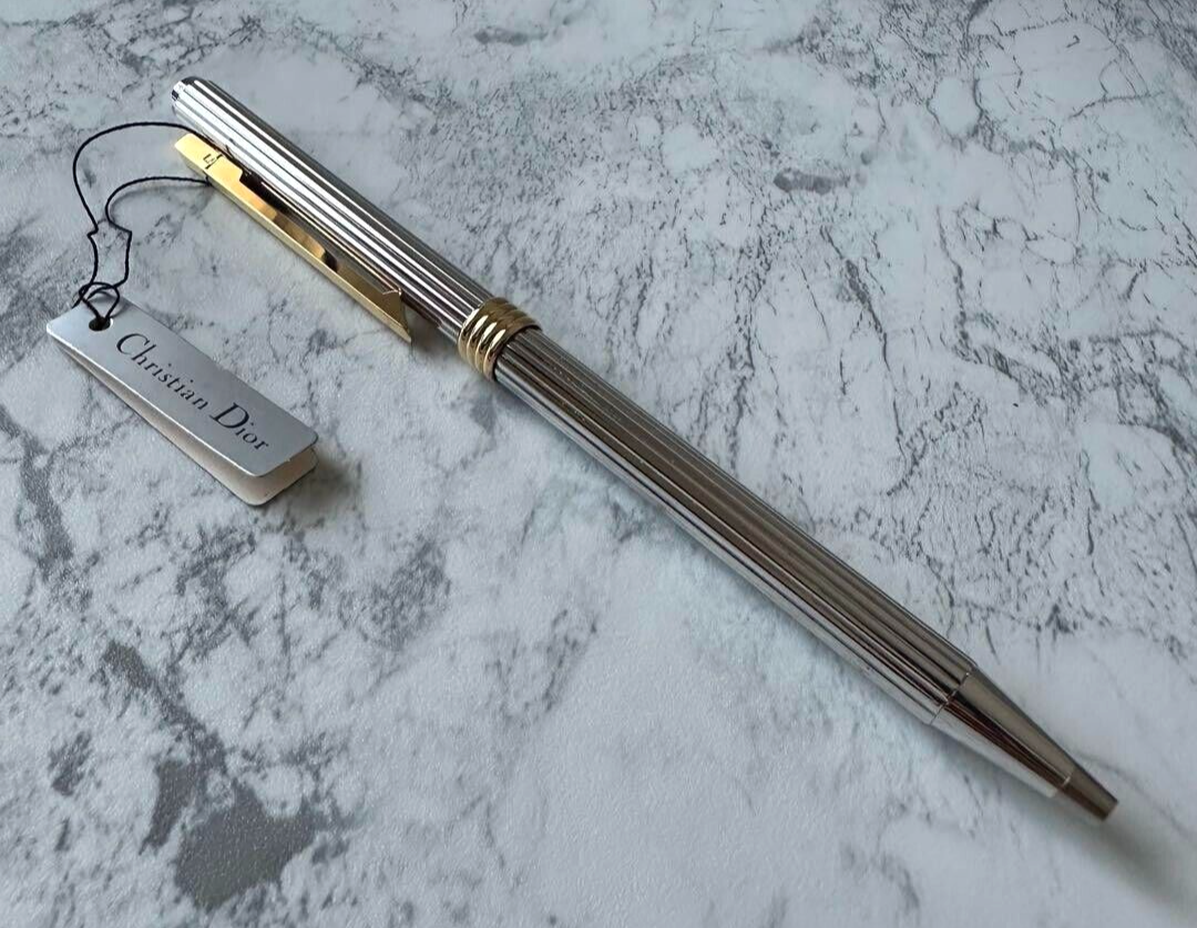Exc+5] Christian Dior Silver stripe/Gold plating Twisted Ballpoint