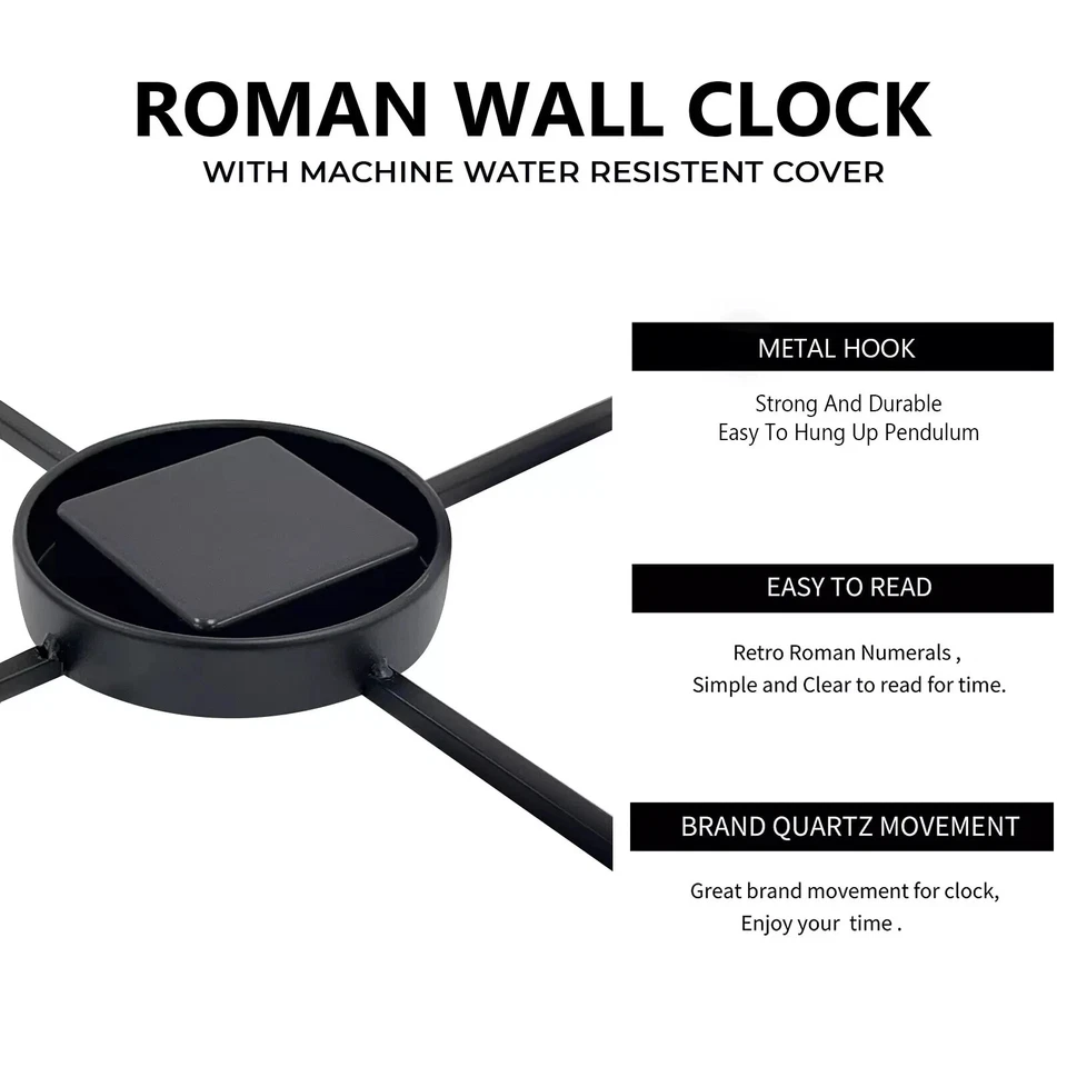 Extra Large Roman Numerals Skeleton Wall Clock Big Giant Open Face Round Clocks - Image 3 of 4