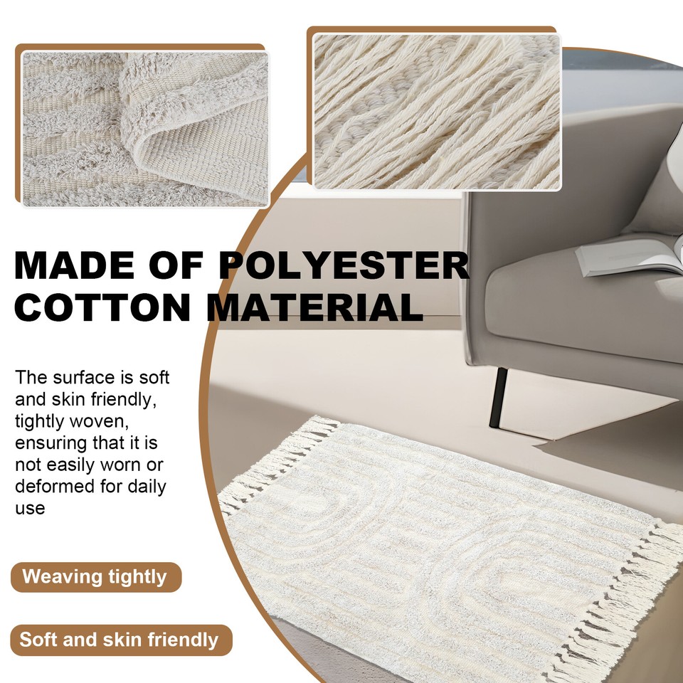 Bathroom Rugs Beige Bathroom Mat with Tassels Washable Multipurpose