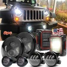 For Jeep JK JKU 8pc- LED Tail Lights/ 7" Headlights /4" Fog lights /Turn Signals