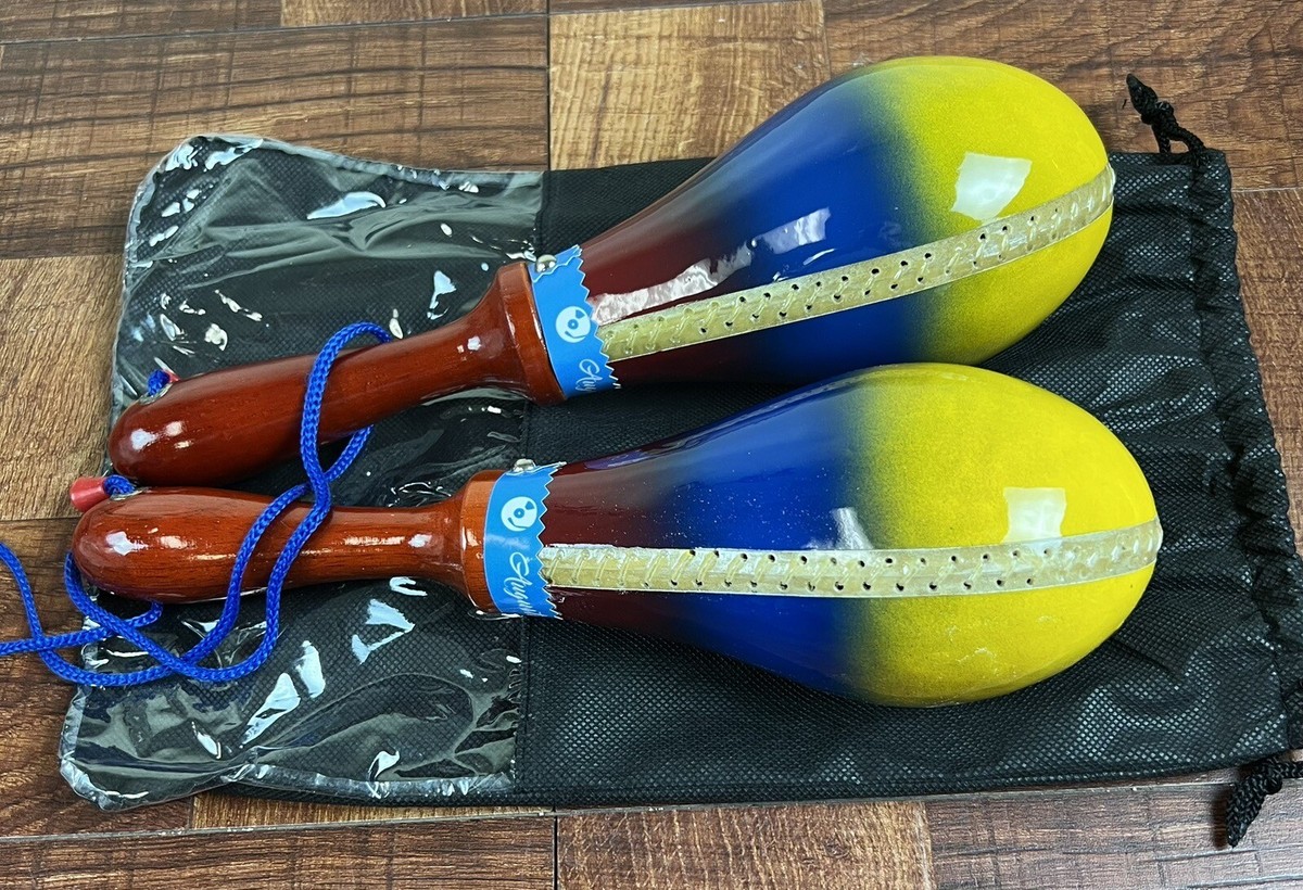 Maracas Prof. Leather Salsa Model W/Colors Of Colombia Ecuador