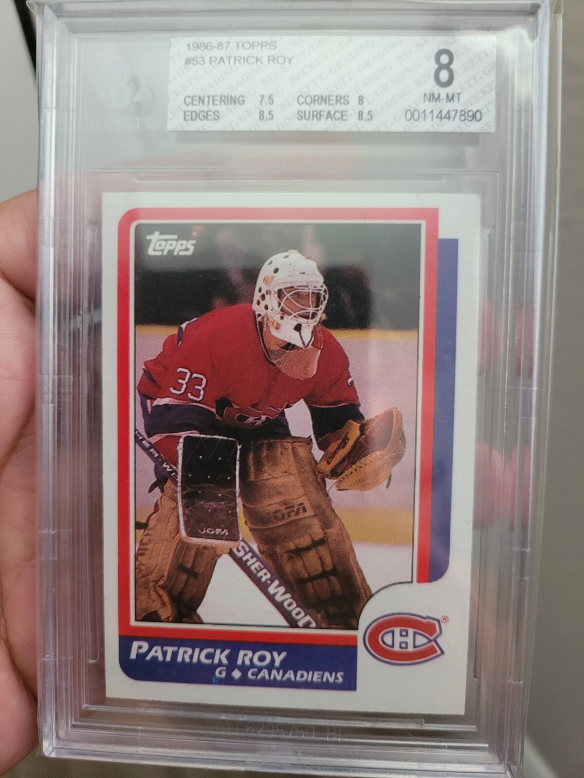 1986-87 Topps Patrick Roy #53 RC BGS 8 (7.5,8,8,8.5) HOF