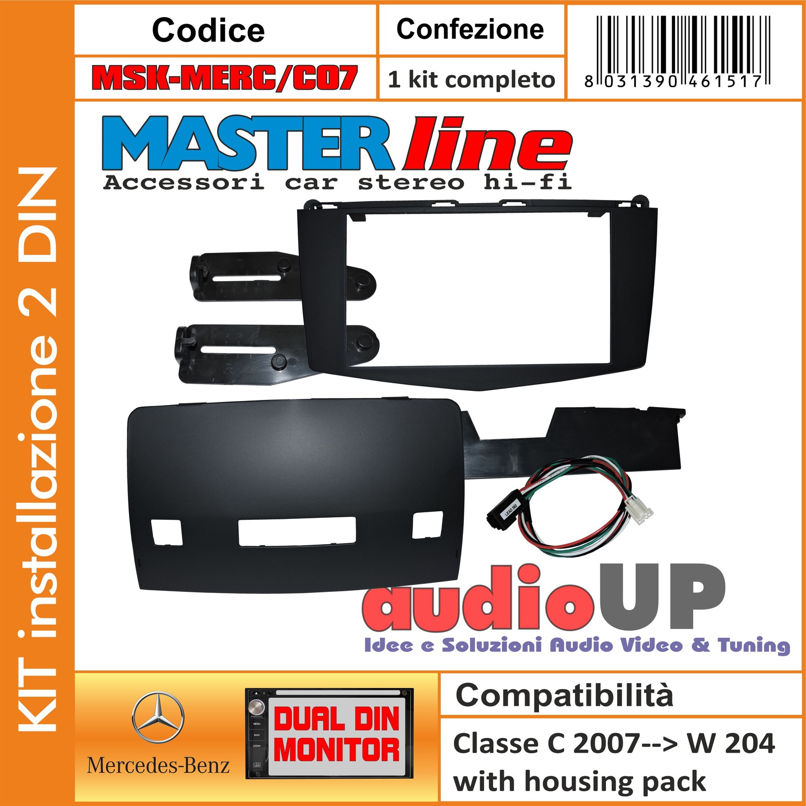 Acquista Mascherina Autoradio 2DIN Mercedes C W204 2007-2011 Full Kit