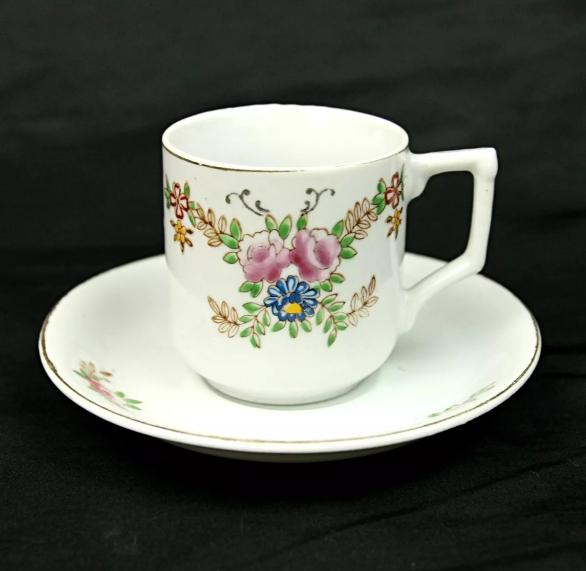 Vintage Made in Occupied Japan Demi Tasse Espresso Cup and Saucer Set  Floral