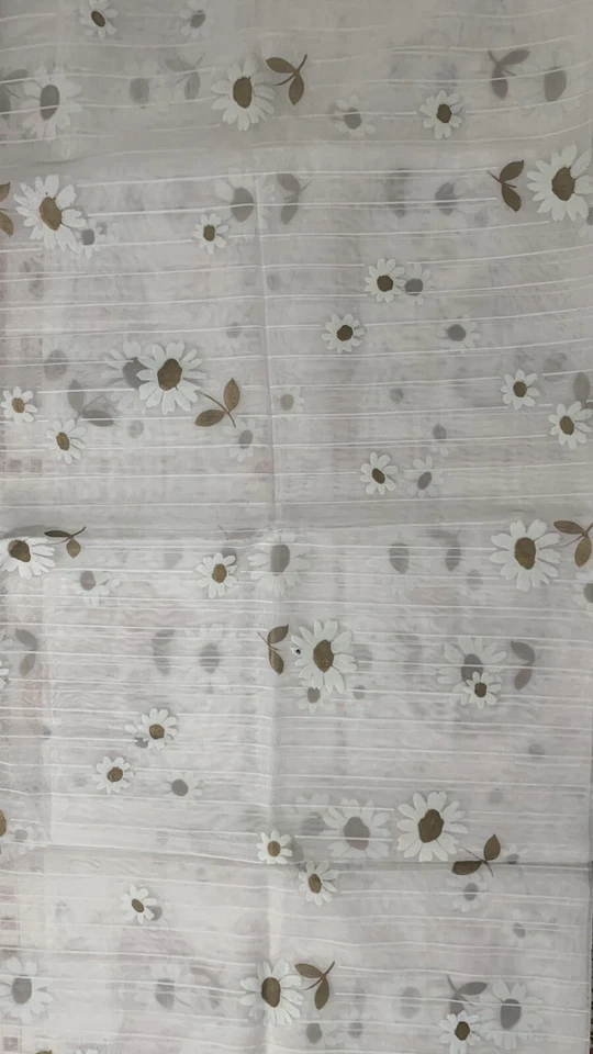 "Tela de organza vintage años 70 blanca con rayas de fieltro y margaritas 72x44""" Foto 2 de 4