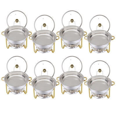 8Pack Chafing Dish Buffet Set Round 5Qt Catering Food Warmer Glass Lid Gold Legs