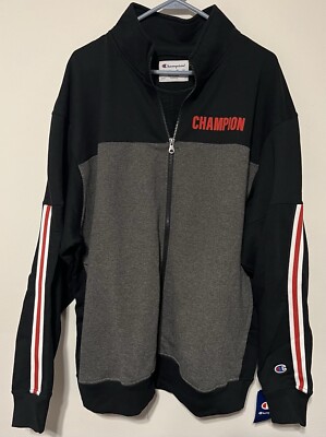Men s Size 2X Champion Powerblend Full Zip Hoodie, Black, Gray, Red, White