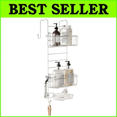 Sleek Over-Shower Door Caddy with Adjustable Baskets - Ideal for Bath Essentials