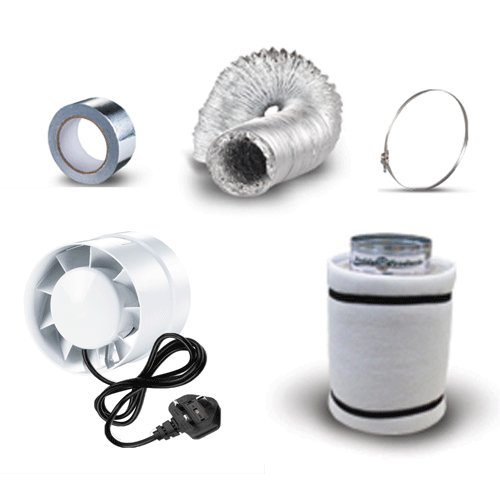 4" In Line Fan, Carbon Filter & Duct Kit - Hydroponic Grow Room Tent Ventilation - Picture 2 of 6