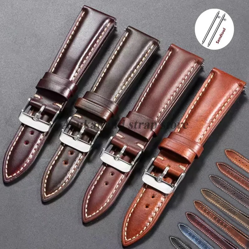 18mm 19mm 20mm 21mm 22mm Men's Genuine Leather Watch Strap Band Quick Release