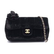 Chanel Camellia Fabric Shoulder Bag Women Black One Size 653951