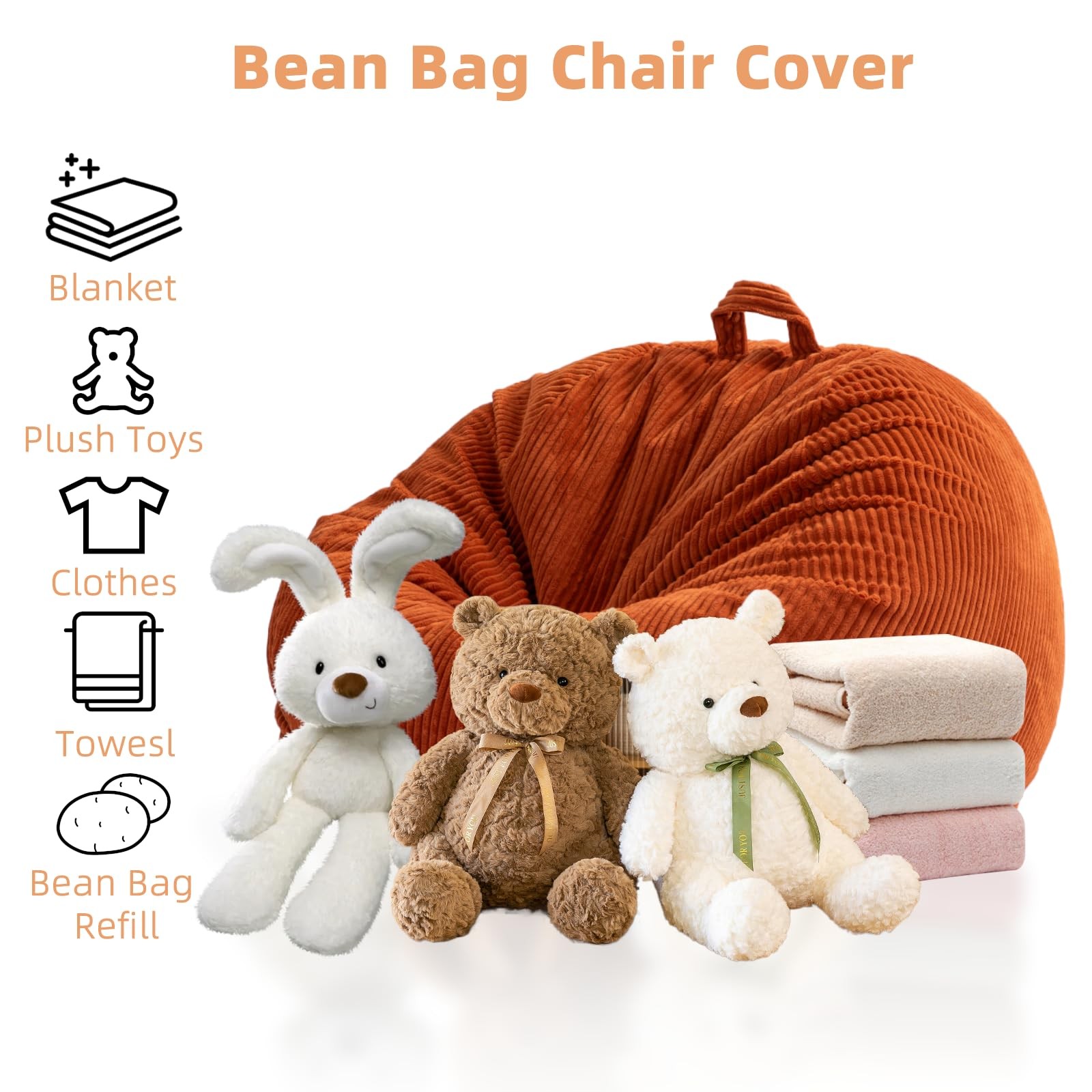 Stuffed Animal Storage Bean Bag Chair Cover (No Filler), Large Toy Storage Or...