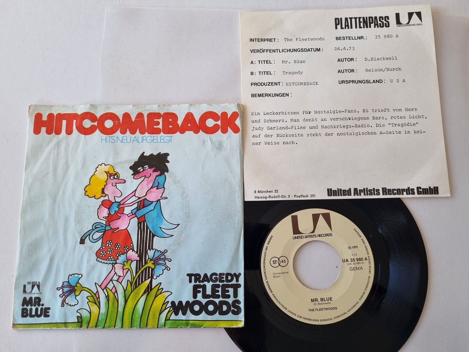 The Fleetwoods - Mr. Blue/ Tragedy 7'' Vinyl Germany/ WORN COVER