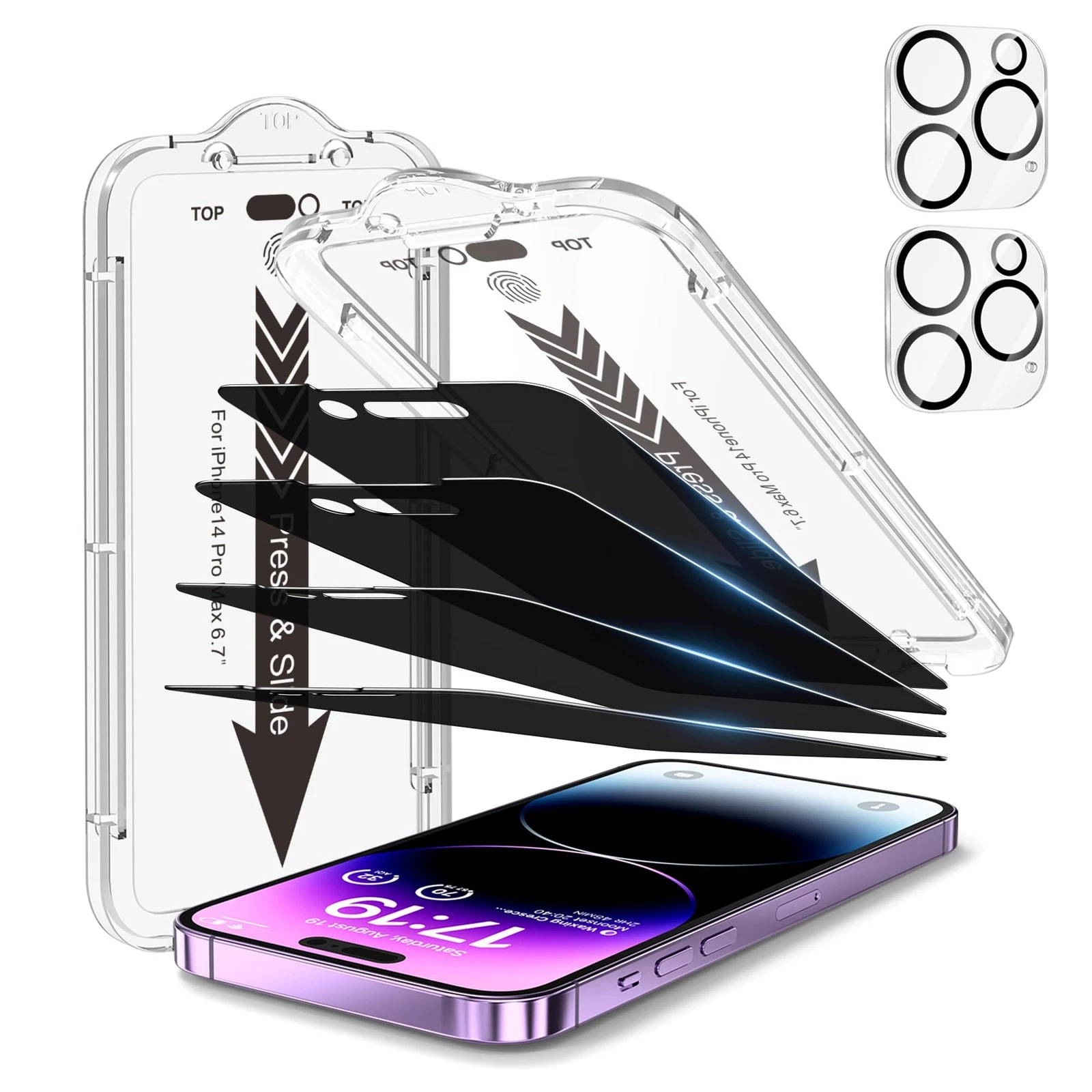 4-Pack Screen Protectors for iPhone 14 Pro Max[6.7"] Black Privacy with Flawl...