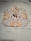 Vintage Etched Depression Glass Serving Platter W/ Center Handle, Gold Leaf
