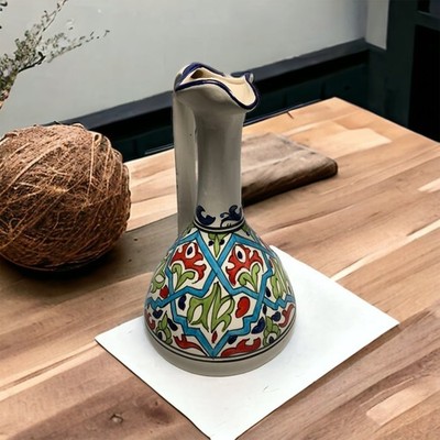 Unique Vintage Hand Painted Art Pottery Pitcher 10'' Ceramic Farmhouse Vase VG