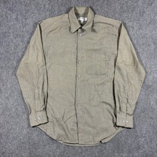 Vintage Yves Saint Laurent Shirt Mens 15 34-35 Tan Micro Check Long Sleeve 90s