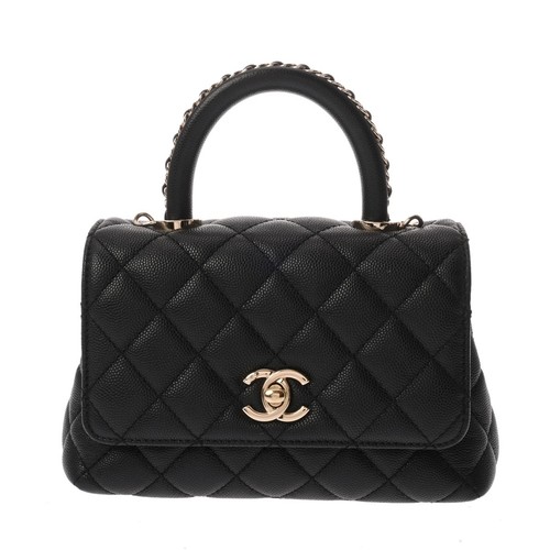 CHANEL Top Handle Mini Flap Bag XXS AS2215 Matrasse black Women Handbag