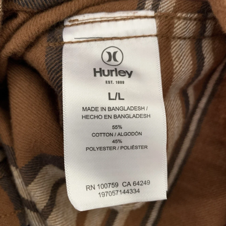 Hurley Flannel Shirt Mens Large Portland Long Sleeve Button Up Bronze Brown - Image 4 of 4