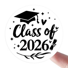 120 x Class of 2026 Graduation Stickers Black 2026-Class, White and
