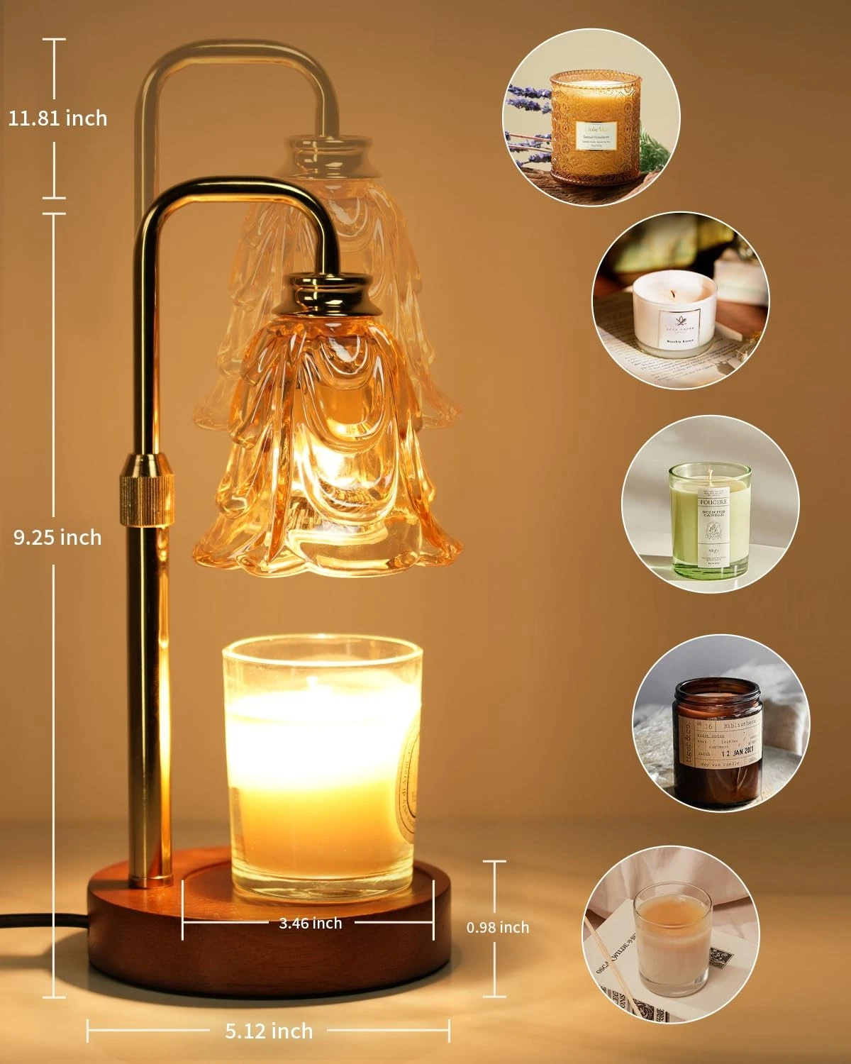 SupBri Candle Warmer Lamp with Timer, Gold Tulip Adjustable, Tulip-Gold image 2