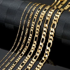 2.5-10mm Figaro 14K Gold Plated  Chain Necklace   20"/24"