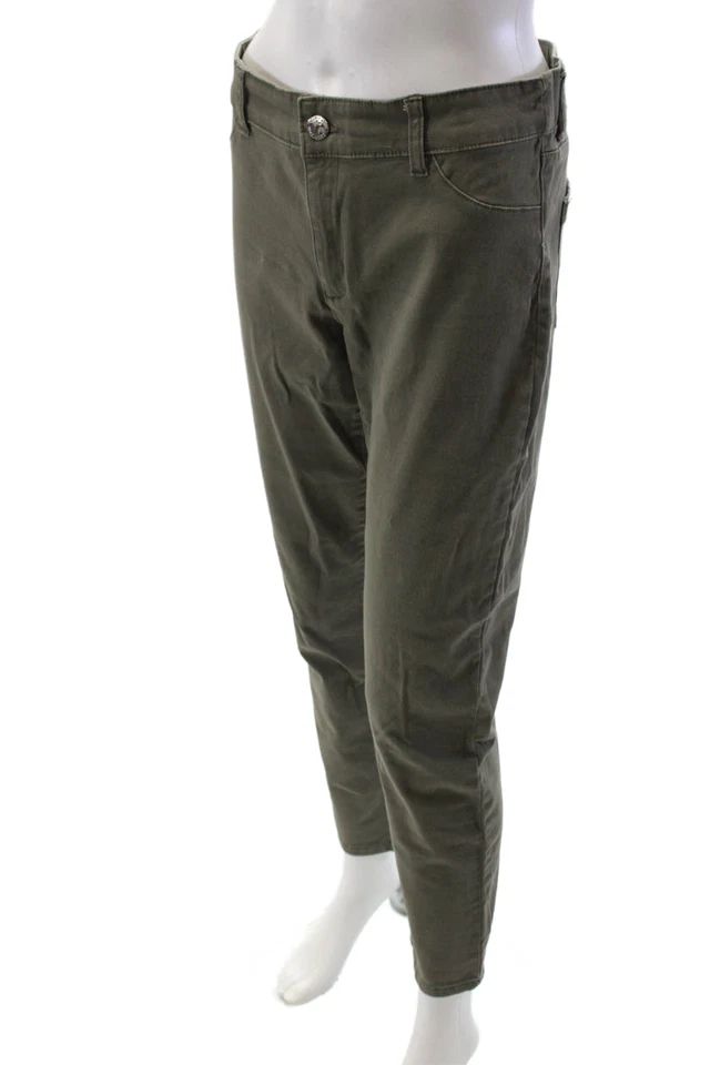Pantalones forrados de pierna ajustados con cremallera con botones verde militar talla 6 de Calvin Klein para mujer Foto 2 de 4