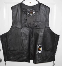 New Zony Black  Leather Men's Motorcycle Biker Vest Size 58 Jacket $99.95