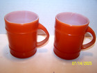 PAIR (2) of Anchor Hocking Fire King Vintage Barrel Milk Glass Mug Burnt Orange  — photo 3